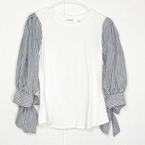 Elie Tahari Seersucker Puff Sleeve Top